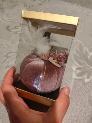 Pomegranate charm used, velvet with feathers and cinnamon stick