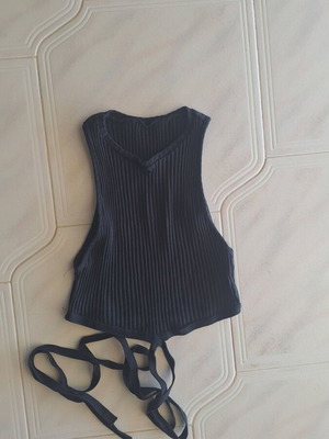 Zara Black Ribbed Wrap Tie Crop Top like new, XS