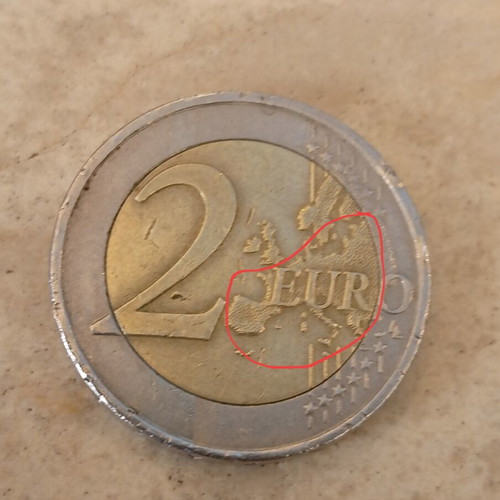 Greek 2€ commemorative coin 2009 used with minting errors