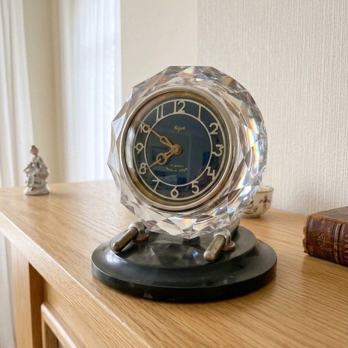 Majak collectible USSR table clock with crystal glass effect