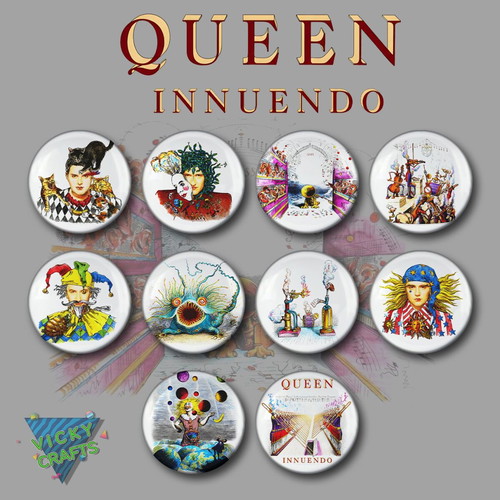 Queen Innuendo pin set of 10 new, album illustrations