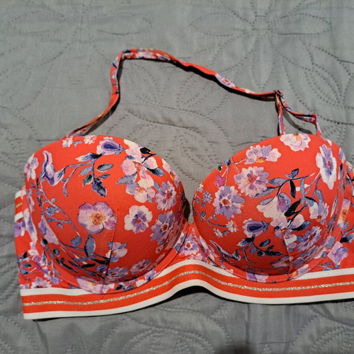 Balconette bikini top with super push-up support No S like new, red multicolor