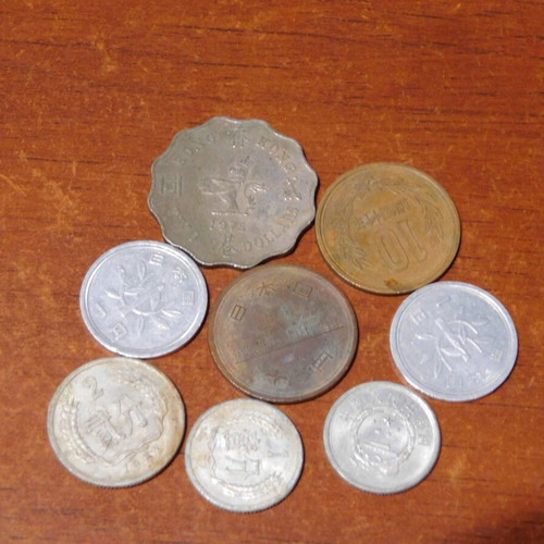 East Asia coins used, set of 8 from China Japan Hong Kong