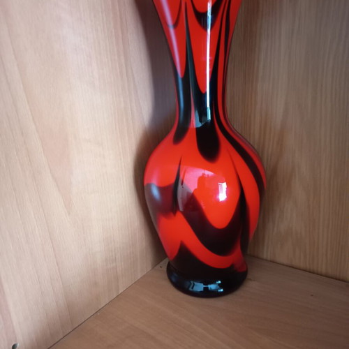 Vintage Opaline Florence Empoli glass vase 31cm, Mid-Century Modern