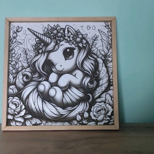 Laser Engraved Painting new with lacquered wooden frame 28x28 cm