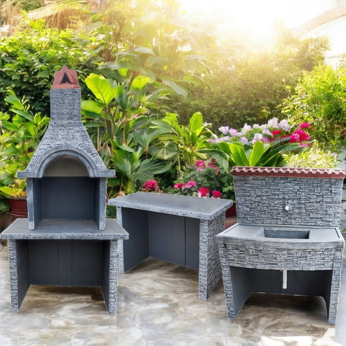 Roberta Outdoor Summer Kitchen Set Concrete with Sink and Barbecue
