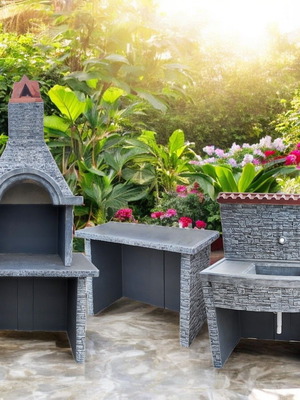 Roberta Outdoor Summer Kitchen Set Concrete with Sink and Barbecue
