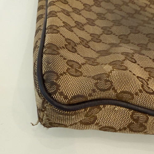 Gucci canvas messenger bag used, beige and brown crossbody
