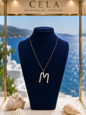 Pearl monogram necklace M with stainless steel chain