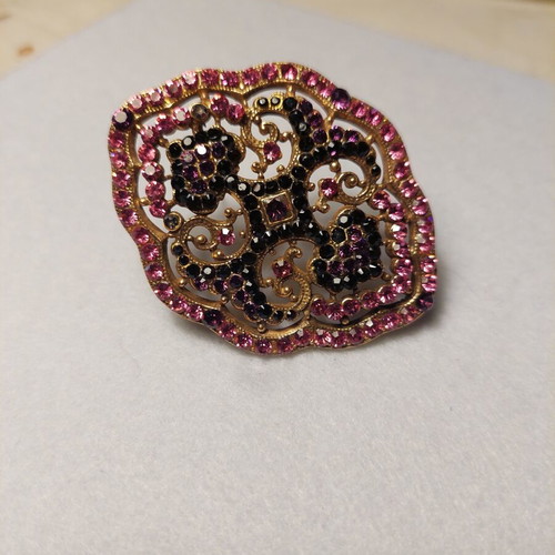 Swarovski brooch new, handmade brass and crystals, pink