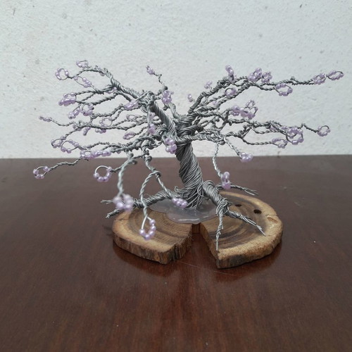 Decorative tree made of wire and beads on wooden base new