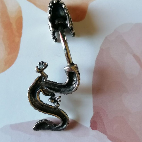 Dragon navel piercing earring with 925 silver and red zircon