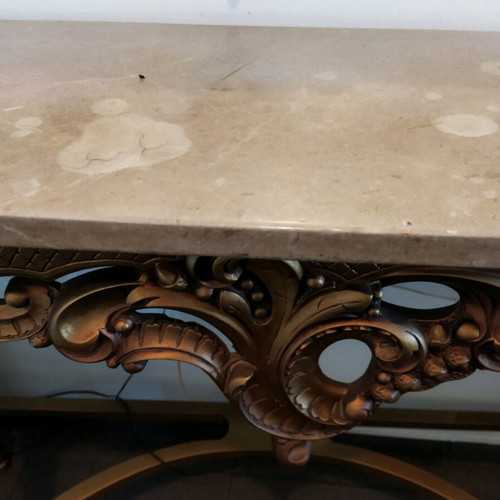 Console with gilded wood and marble like new