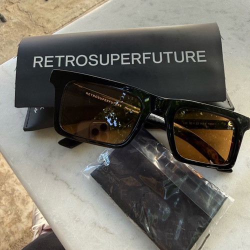 Retrosuperfuture Unisex Sunglasses with Black Acetate Frame and Brown Lens new