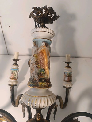 Antique 6-Light Chandelier like new with embossed colored designs