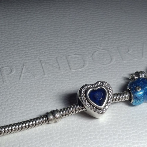 Pandora charm heart with blue crystal and zircon stones