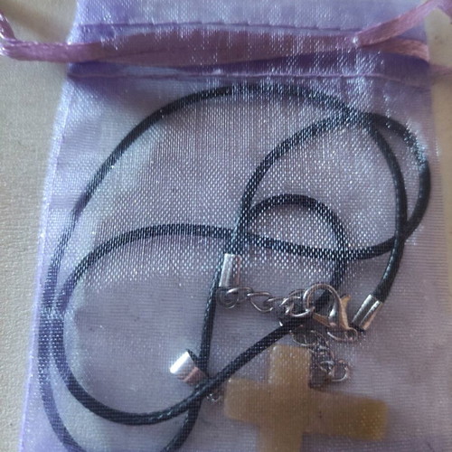Stone cross necklace new with synthetic leather cord 45-50 cm