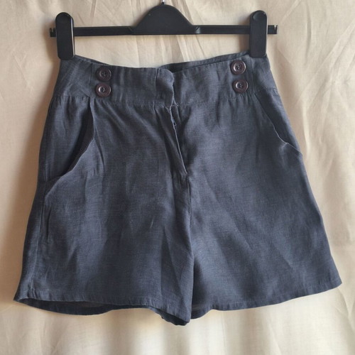 SugarFree Small High Waisted Linen Lyocell Shorts Blue Anthracite
