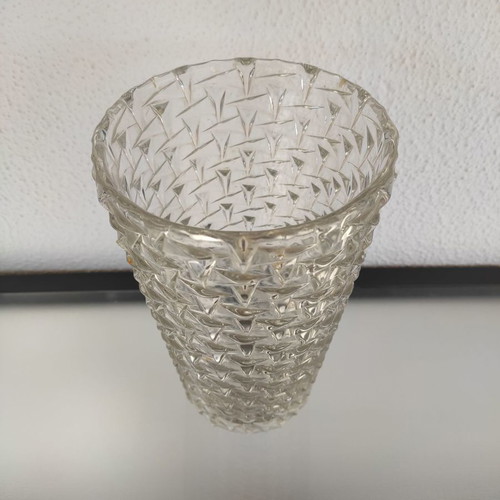 Glass vase transparent with embossed design new