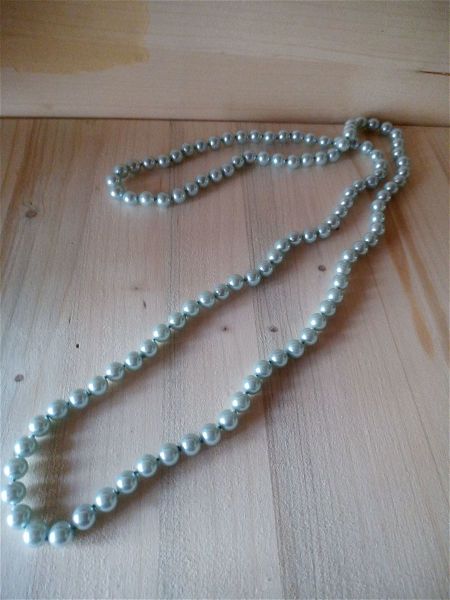  kolie me asimi gialines perles (makri) (fo mpizou, faux bijoux)