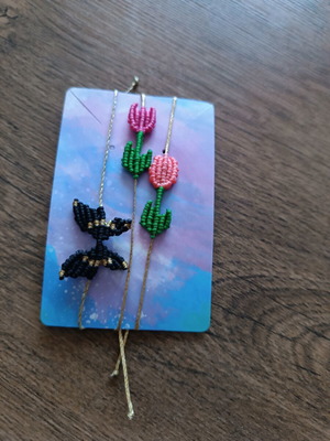 Macrame bracelet set with tulips and butterfly, new, 3 pieces