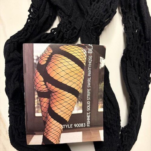 Fishnet pantyhose with stripes new, black, size XS-S