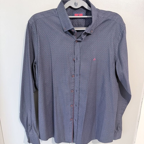 Navy Blue Shirt with Burgundy Details like new, slim fit, size L