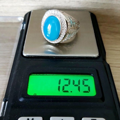 Men's silver 925 ring with natural light blue agate new
