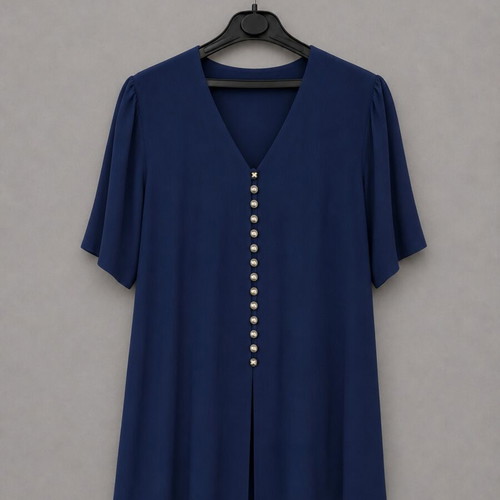 Navy Blue Women's Blouse with V Neck and Decorative Buttons like new