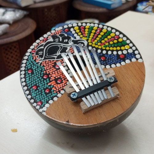 Handmade Kalimba (Thumb Piano) made from coconut shell - Ethnic design
