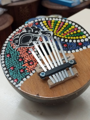 Handmade Kalimba (Thumb Piano) made from coconut shell - Ethnic design