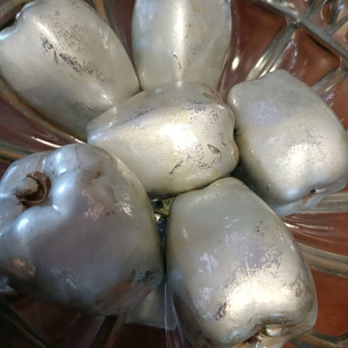 Ceramic decorative fruits silver color set of six like new