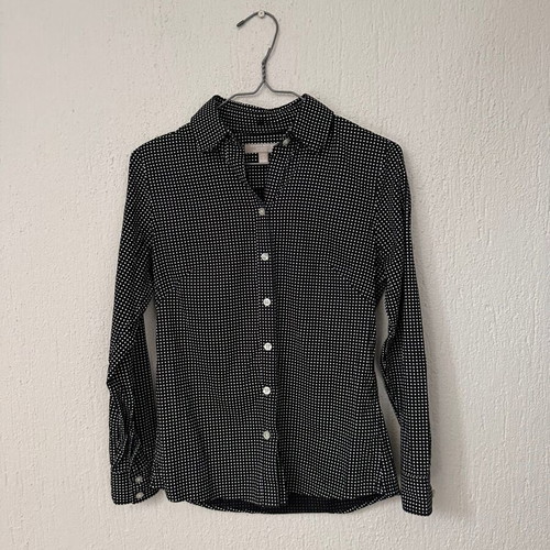 Banana Republic polka dot shirt like new, size 2 Petite, black and white