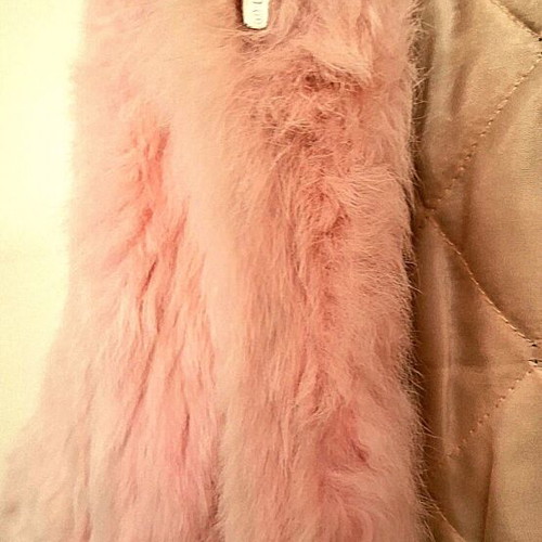 Fur vest women's used, pink with hood, size L