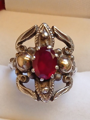 Silver gold ring with ruby, like new