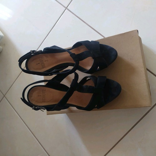 Schutz black suede sandals used, heel height 12cm, platform 3cm, size 37