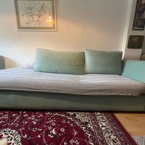 Two-piece sofa used, velvet fabric, sturdy construction
