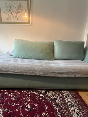 Two-piece sofa used, velvet fabric, sturdy construction