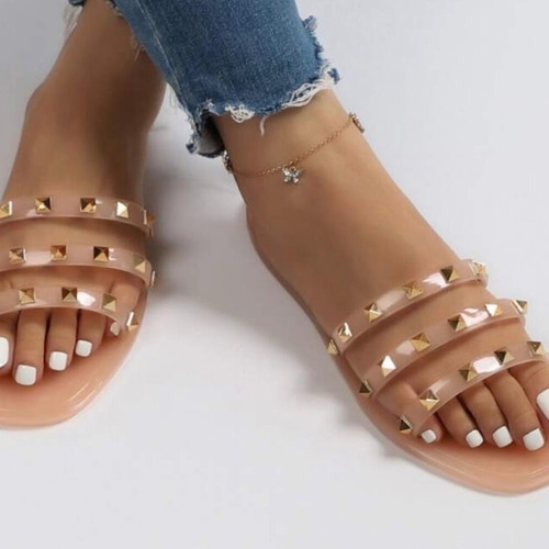 Women's plastic sandals new with studs size 37 beige