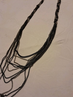 Vintage long necklace with black and silver chains like new
