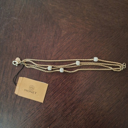 Chain bracelet new, gold color with rhinestones, 20 cm length