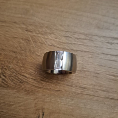 Ring size 10 stainless steel with clear zirconia, like new