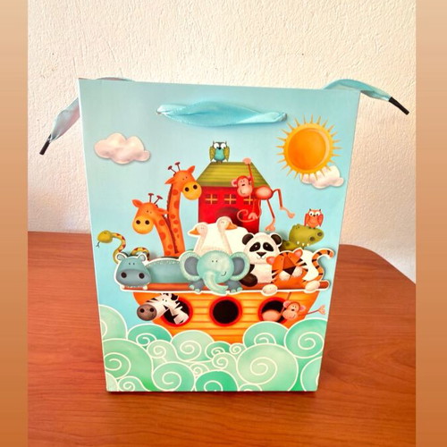 Noah's Ark gift bag with satin ribbon handle