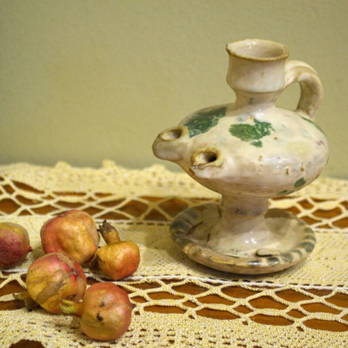 Antique ceramic oil lamp used, 19th century
