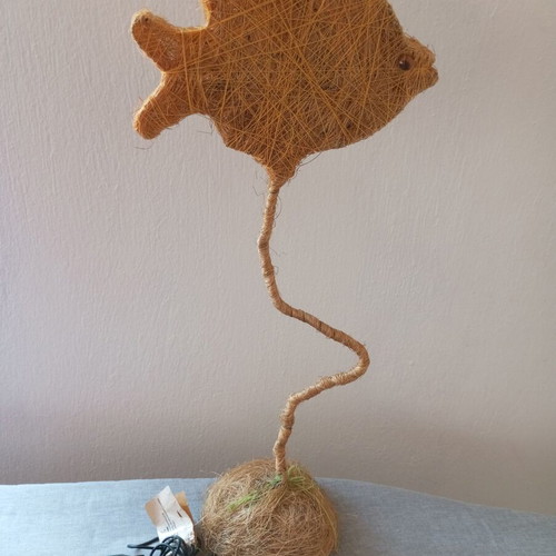 Handmade fish table lamp with rope, boho style