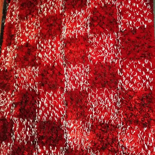 Handmade rug 2x3 new, red with black and white accents