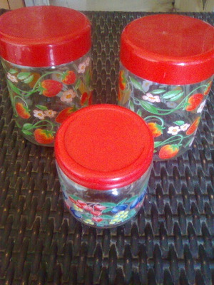 Glass jars like new, set of 3 for coffee and sugar