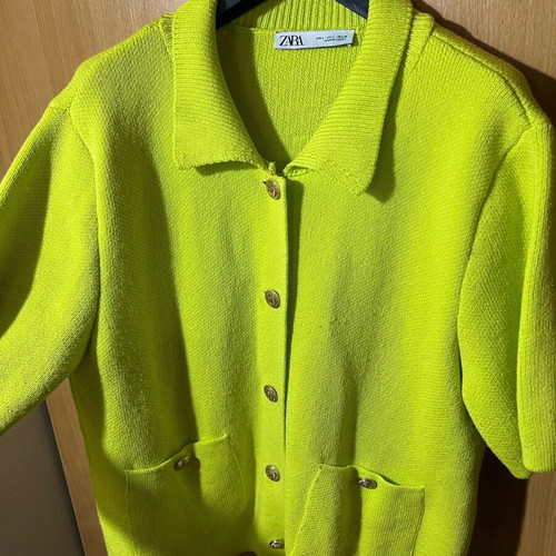 Zara Short-Sleeve Cardigan Used Fluorescent Lime Size L
