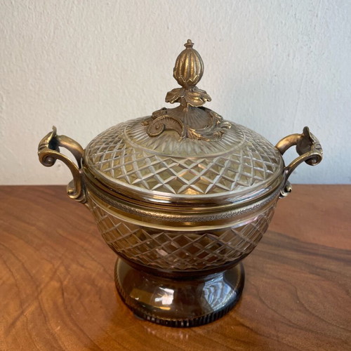 Vintage bronze fondue pot like new with engraved glass