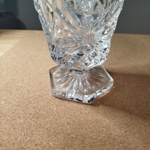 Crystal vase Bohemia used, height 20 cm